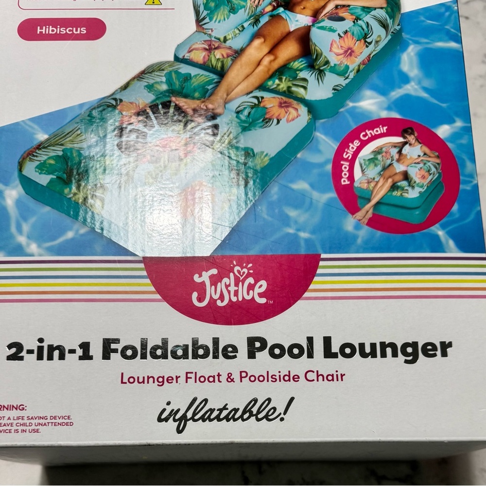 Justice 2 In 1 Foldable Pool Lounger And Chair Hibiscus 32.5" X 71" Pool - Picture 6 of 9